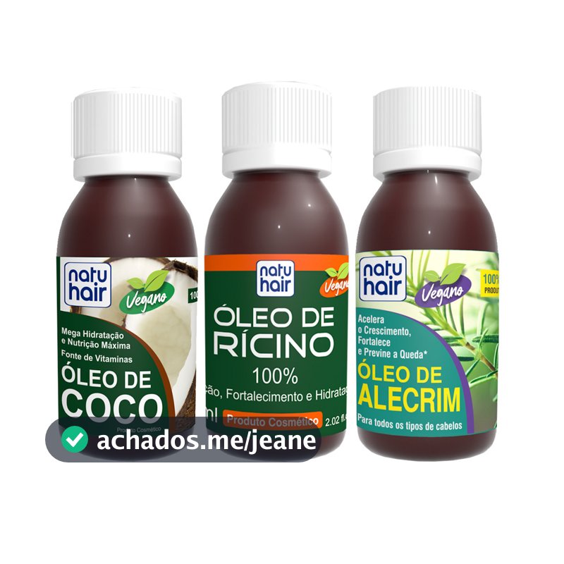 Kit Terapia Capilar Óleo de Coco + Rícino + Alecrim Natuhair 60ml