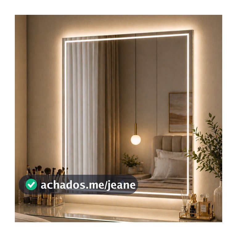 Espelho Retangular 60x40 Jateado com Led 3 Cores Botão e Touch Fino Decorativo para Banheiro Moderno