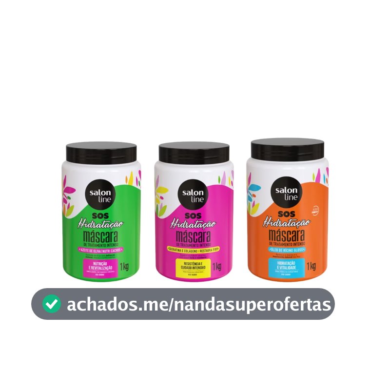 Kit com 3 Máscaras SOS Hidratação: Ultra Cachos + Turbinada + Bio-Reconstrução Salon Line