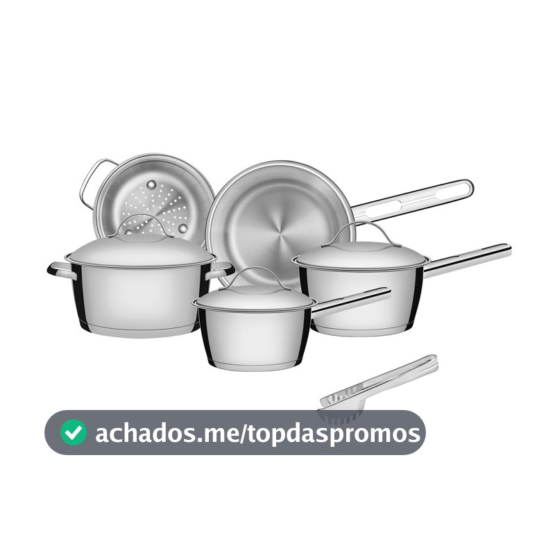 Jogo de Panelas Tramontina Aço Inox Allegra 5 Peças Fundo Triplo + Pegador de Massa