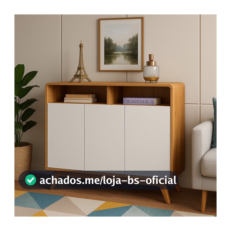 Aparador Buffet Eccos Homme 2 ou 3 Portas Retrô Classico - Cor Nature - Nature/Off White
