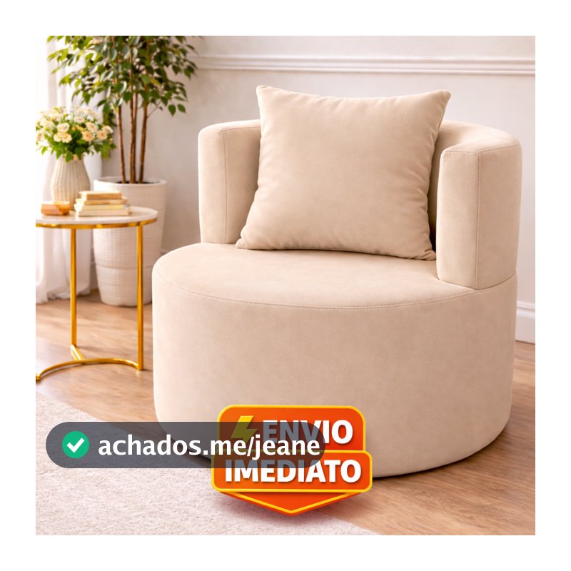 Poltrona LUNA Sofá 1 Lugar Orgânico Redondo com Almofada  para Sala de Estar TV Quarto Veludo - Poltrona Curva Redonda