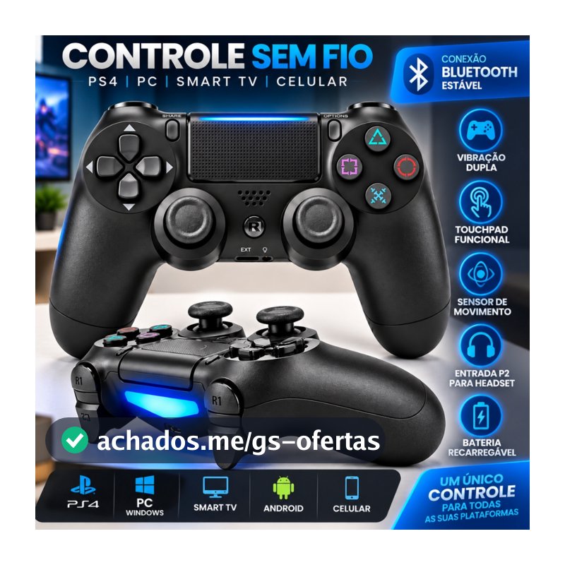 Controle Sem Fio Joystick Compatível Ps4 Tv Samsung Lg Pc Gamer Celular Bluetooth Headset P2 Manete