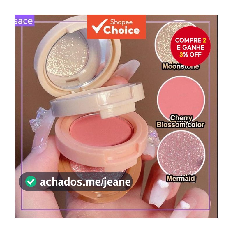 Paleta De Iluminador De Blush 3 Em 1 Pó Multifuncional De Três Camadas Perolado Sombra Brilhante