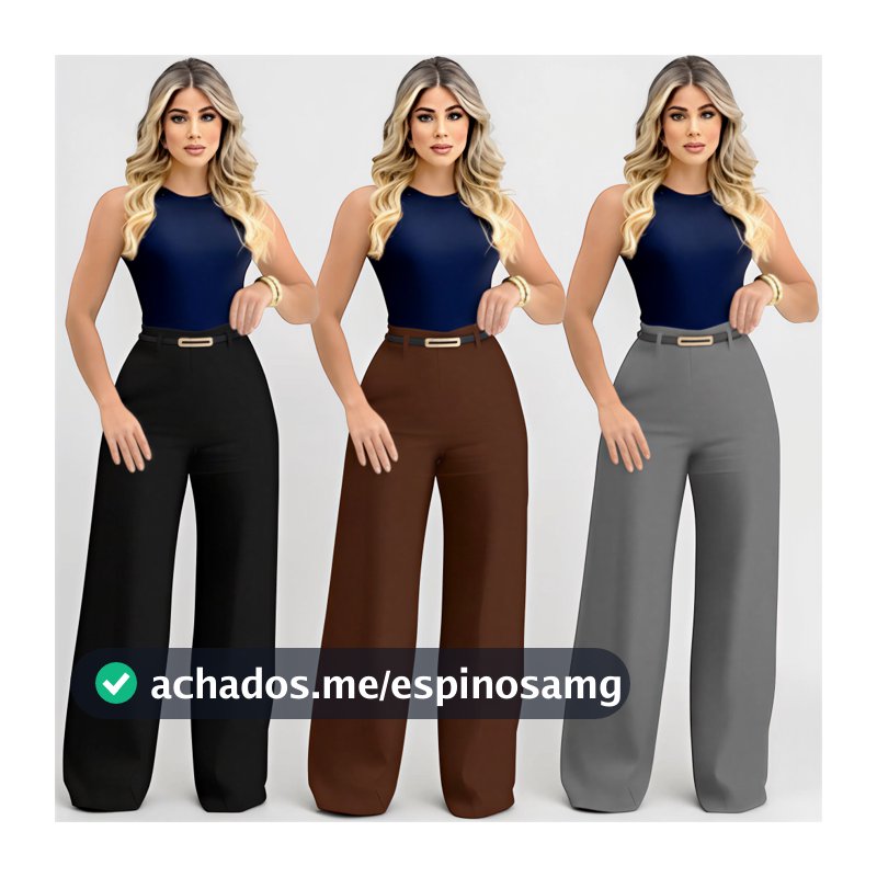 Kit 2 Calça Pantalona Alfaiataria Premium Feminina Wide Leg Com Cinto Bolso e Ziper Lateral PROMOÇÃO