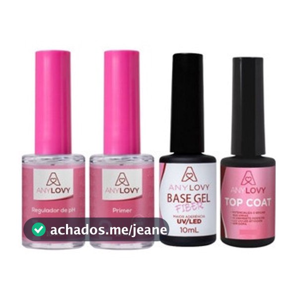 Kit Flim Anylovy Regulador de PH + Primer Sem Ácido + Base Gel Fiber + Top Coat Nail Designer