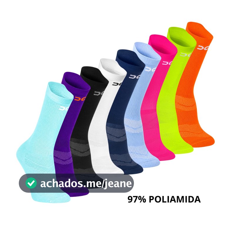 Kit 2 pares Meia Esportiva Corrida Unissex Cano Médio Esportes Academia Gym Dry Fit 97% Poliamida
