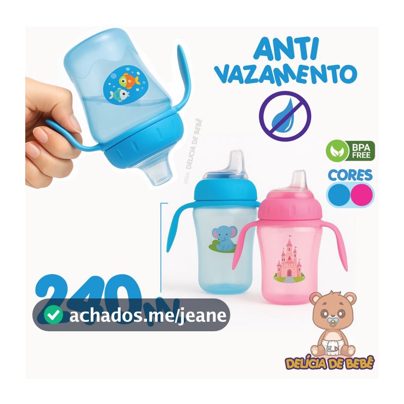 Copo Para Bebê - Anti-Vazamento - Bico Silicone Macio - Alça Removivel - 240 ml