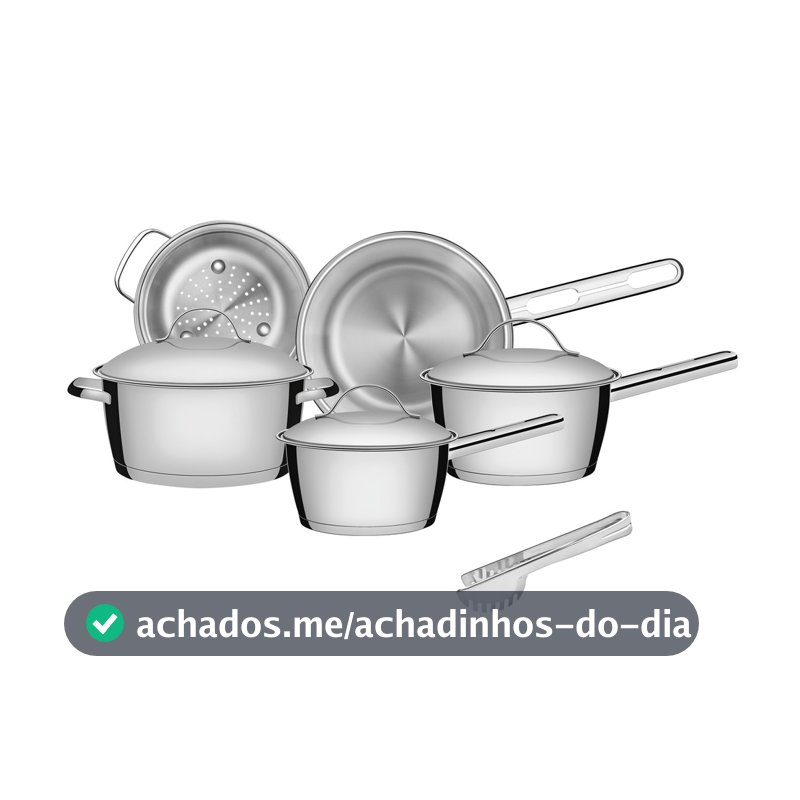 Jogo de Panelas Tramontina Aço Inox Allegra 5 Peças Fundo Triplo + Pegador de Massa