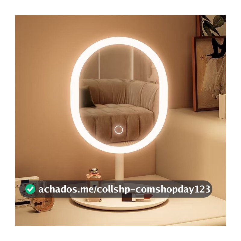 Espelho de Mesa com Luz LED 3 Cores Touch USB Recarregável Presente Perfeito Feminino