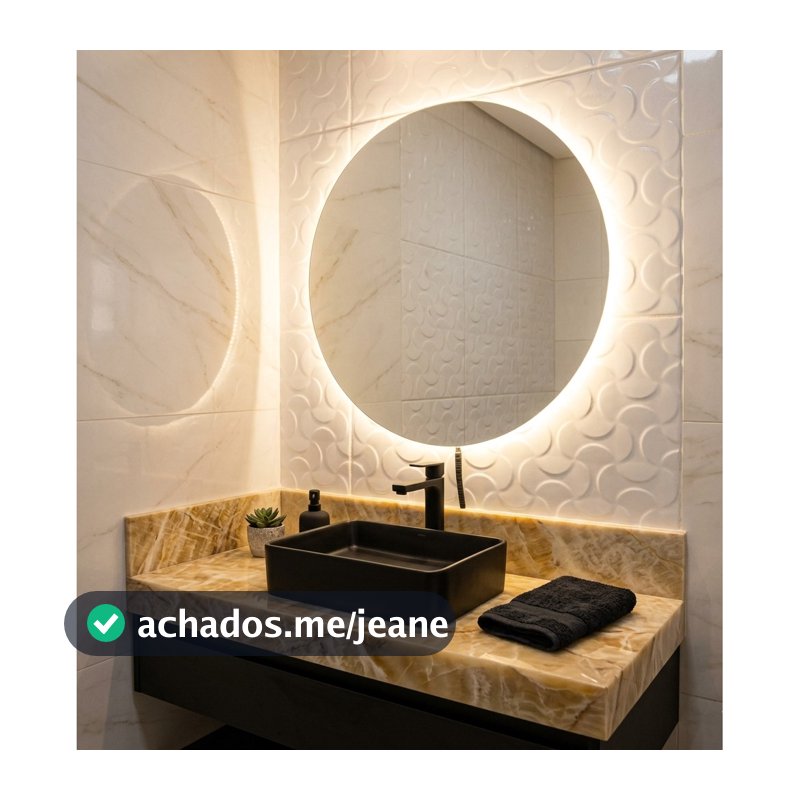 Espelho Redondo 80Cm X 80Cm Lapidado com LED À PILHA ou COM FONTE 12V Ambiente Moderno Decoração