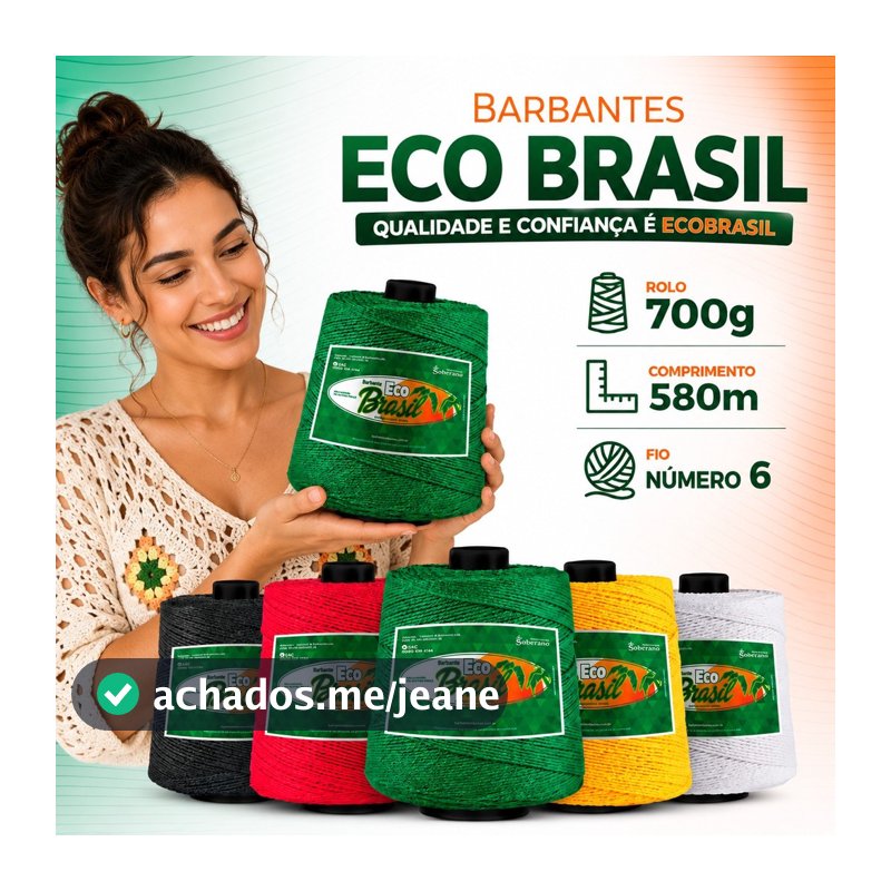 Barbante Cru e Colorido Eco Brasil 700g 580m Fio 6 para Crochê, Tapetes e Artesanato