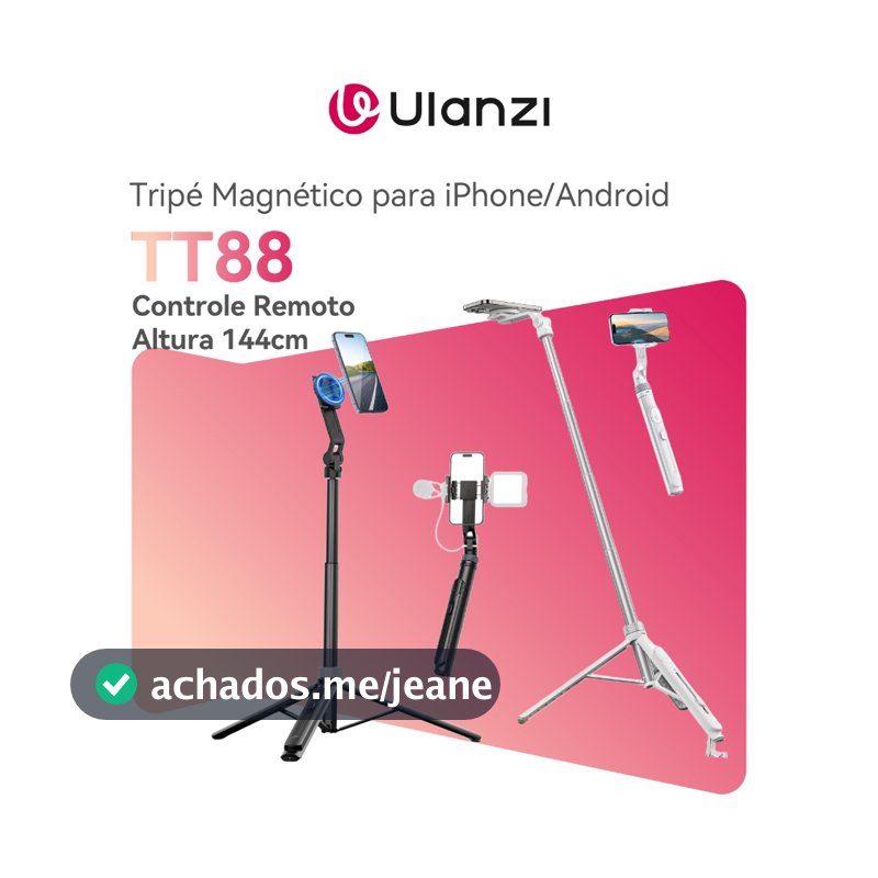 ULANZI TT88 Tripé Magnético para iPhone/Android, Bastão de Selfie 57”, Controle Remoto e Cold Shoe