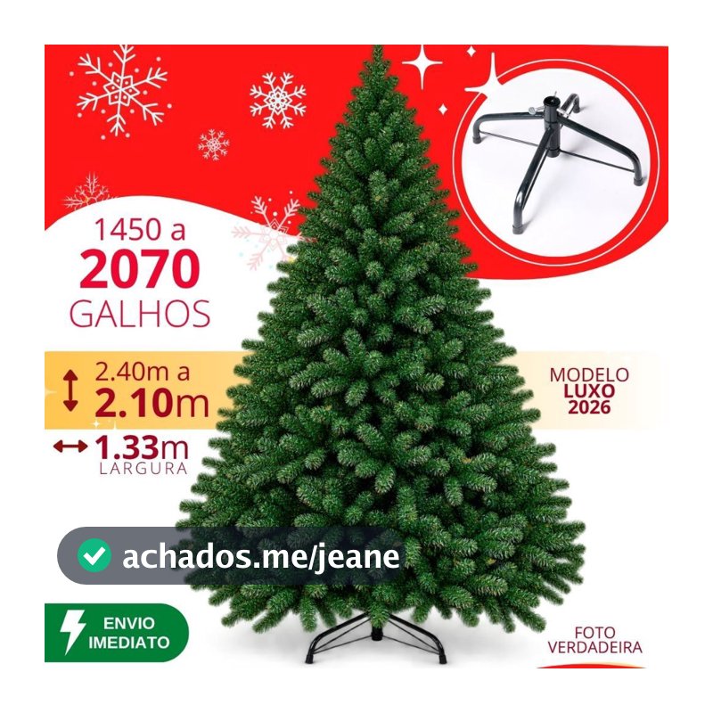Árvore de Natal 210 cm a 240cm 1450 a 2070 Galhos Verde Super Cheia Grande Luxo Decoração de Natal 2026