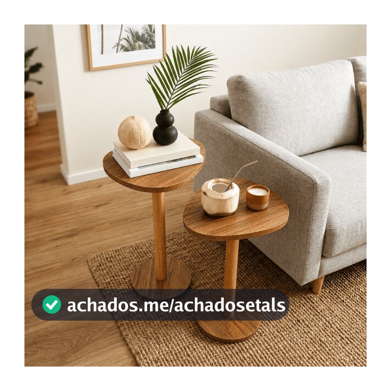 Kit Mesa de canto e apoio em Madeira Maciça com Formato Orgânico