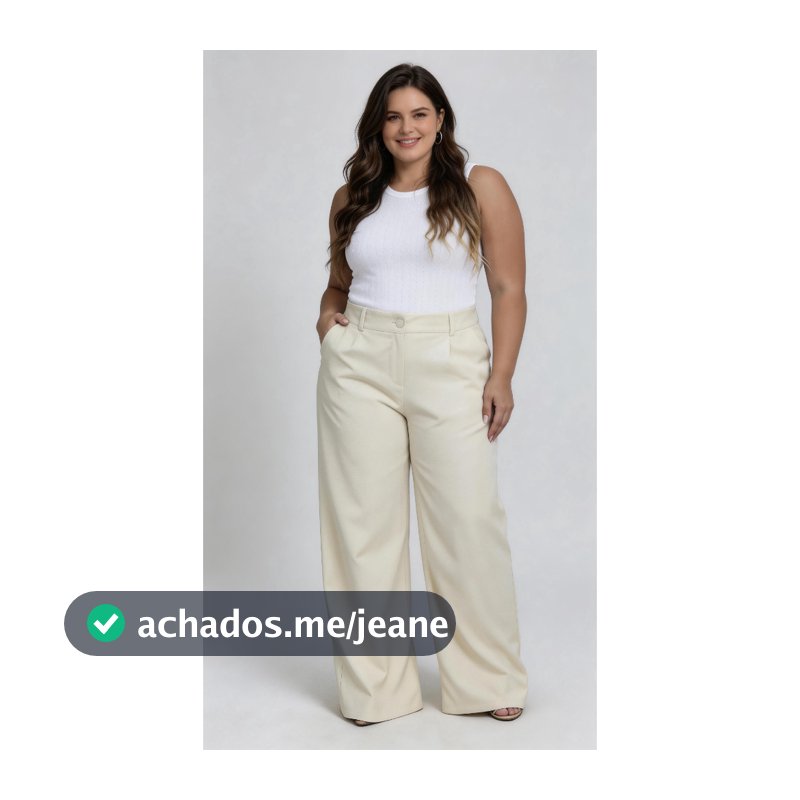 Calça Pantalona Alfaiataria Plus 46-54 Com Bolso Fechamento Zíper e Botão 8819