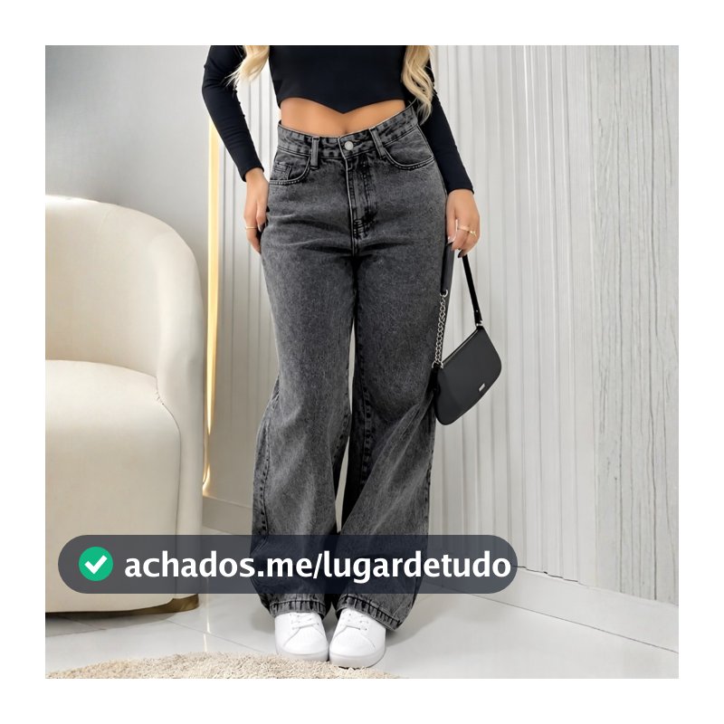 Calça Jeans Feminina Wide Leg Premium Cintura Alta 100% Algodão