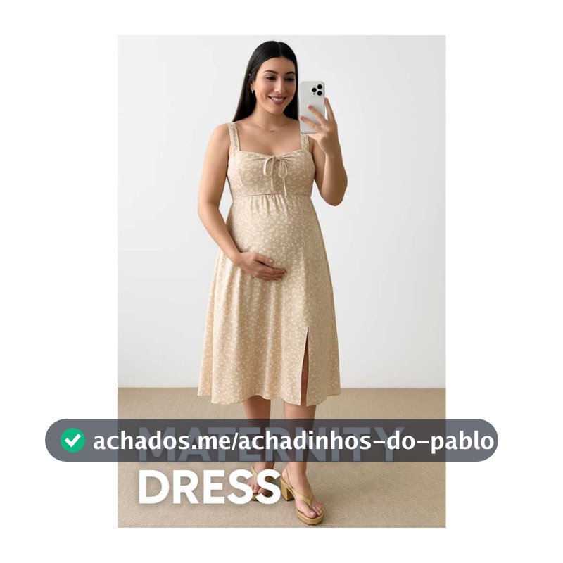Vestido Feminina Gestante Midi Floral com Fendas e A  justes Nas Costas