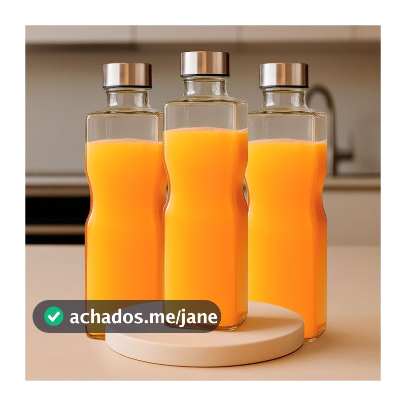 Garrafa Quadrada Flash 1, 2 ou 3 unid Vidro Água Suco 1.100mL Geladeira Livre BPA