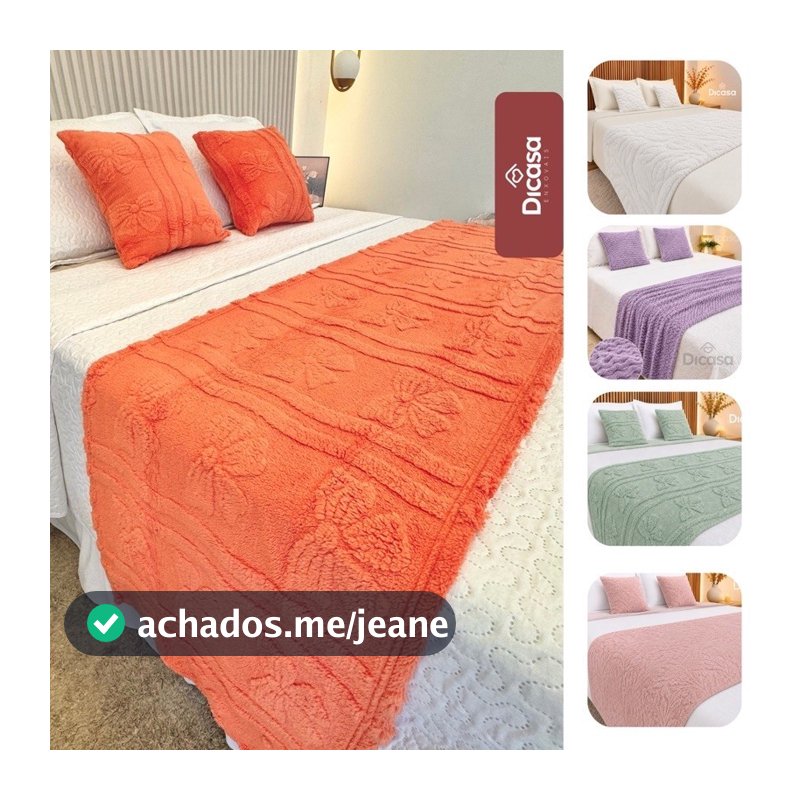 Kit Peseira Manta Decorativa para Cama 1 Peseira e 2 Capas de Almofada Elegante Casal Queen King