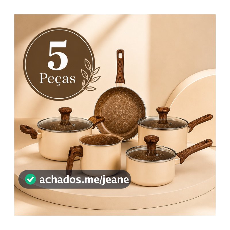 Kit Jogo de Panelas 5 Peças Mimo Style Pratic Cook Crema Antiaderente com Fundo Triplo