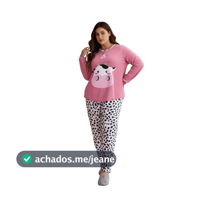 Pijama Feminino Plus Size Inverno de Malha Premium Pijama de Frio