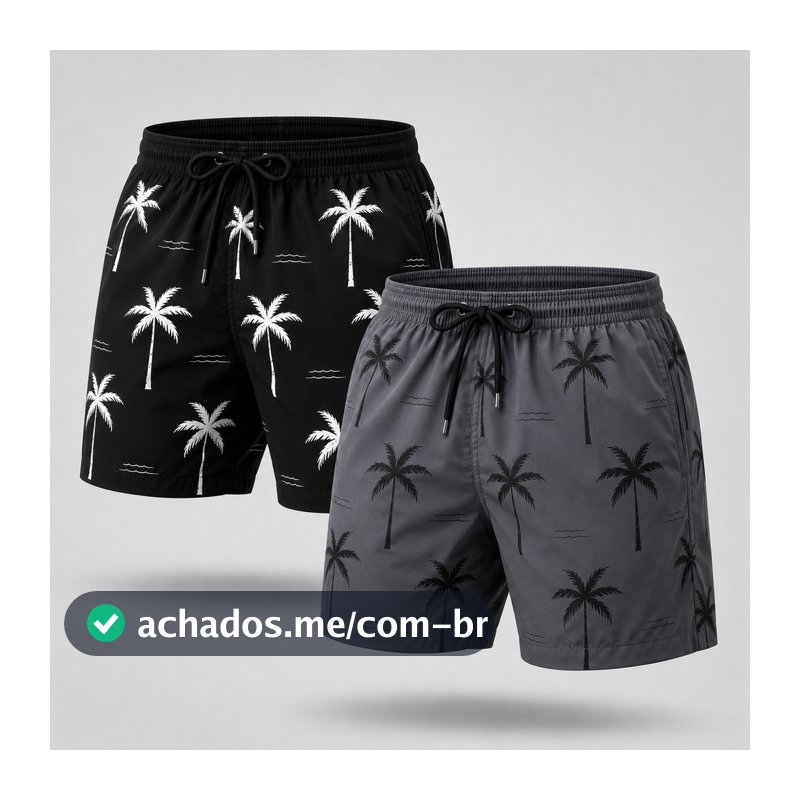 Kit 2 Short Tactel Coqueiro Grosso Masculino Mauricinho Praia Seca Rápido Academia Bermuda Verão
