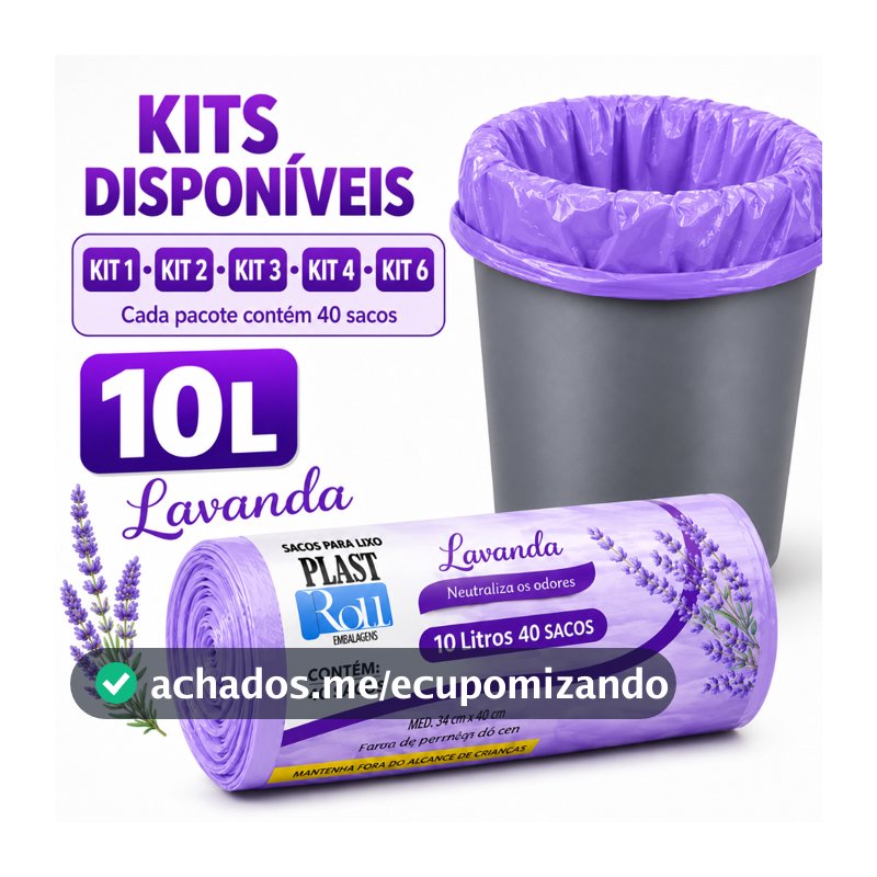 Saco de Lixo Lavanda 10L Perfumado Anti Odor Banheiro Pia