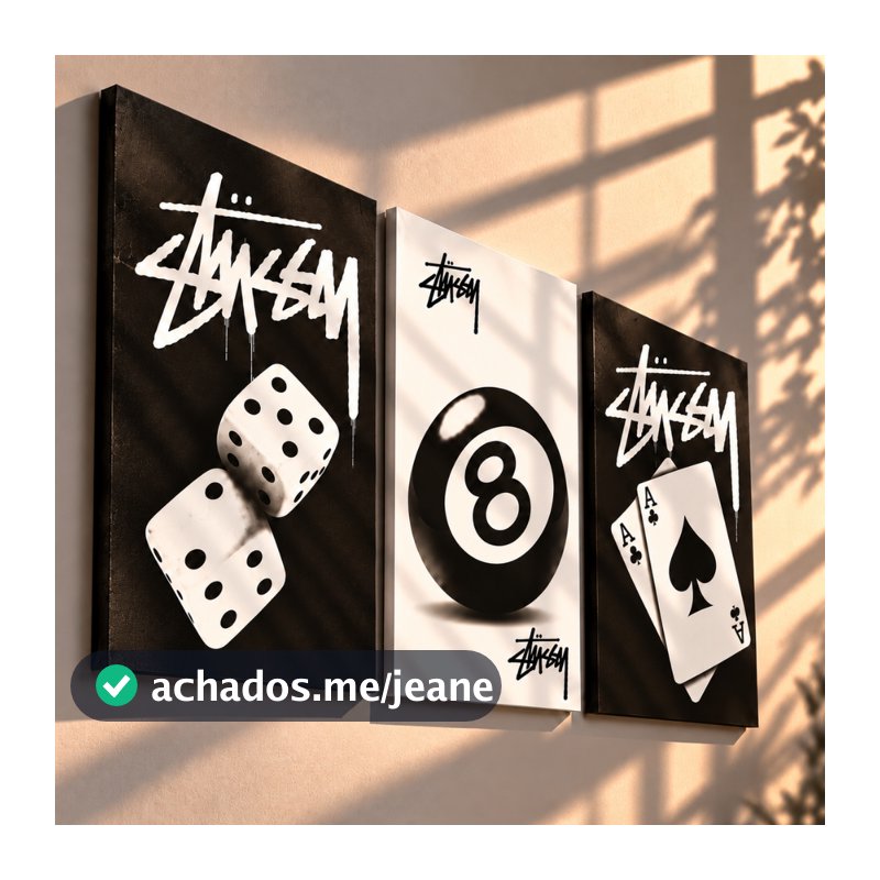 Quadros decorativos Jogos Preto e branco sala quarto interna da sua casa (3 peças)