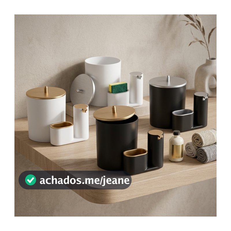 Kit Lixeira Cozinha 5L E Dispenser Porta Detergente Luxo