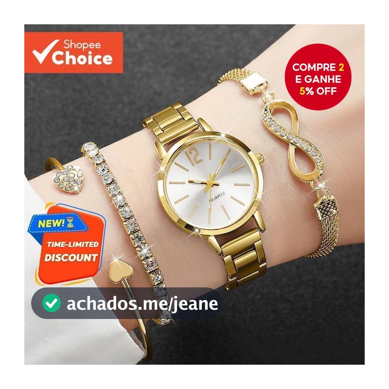 Conjunto Elegante De Relógios Femininos De 4 Peças : Analógicos De Quartzo Sim ple Com Pulseiras Da Moda Para Todas As O