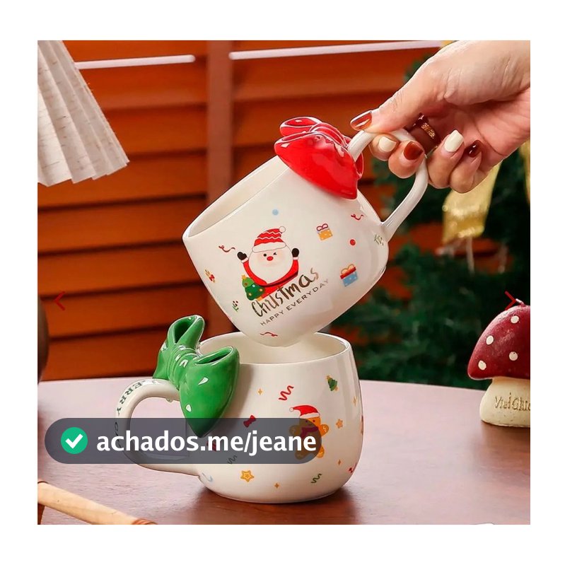 CANECA NATALINA CERÂMICA 400ML LAÇO 3D PAPAI NOEL ÁRVORE DE NATAL