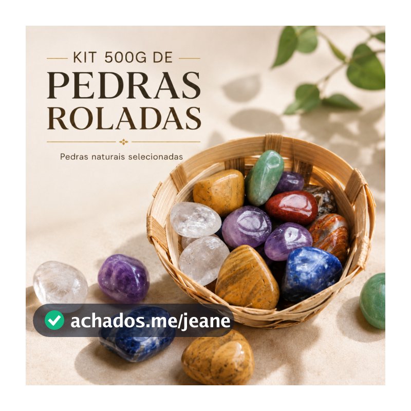 Mix de Cristais E Pedras Roladas Naturais Brasileiras 500g Com Cesto de Bambu Para Decoração