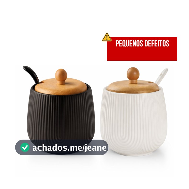 Açucareiro Em Porcelana Com Colher Tampa Bambu 360ml Oásis - Pequenos Defeitos