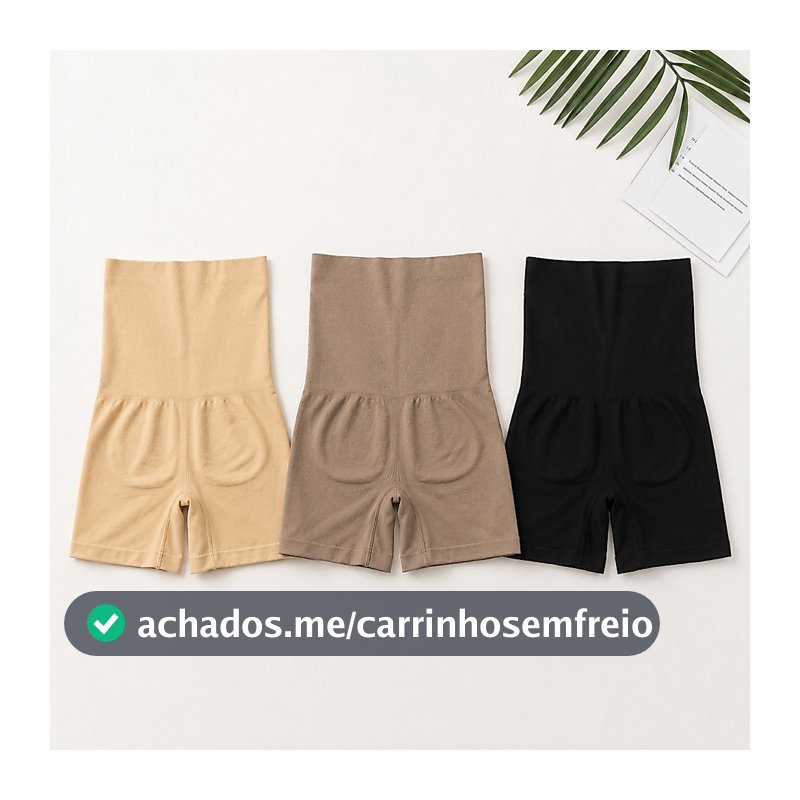 Kit Short Cinta Modeladora Original 4 Barbatanas Alta Compressão Não Enrola Zero Transparência Empina Bumbum