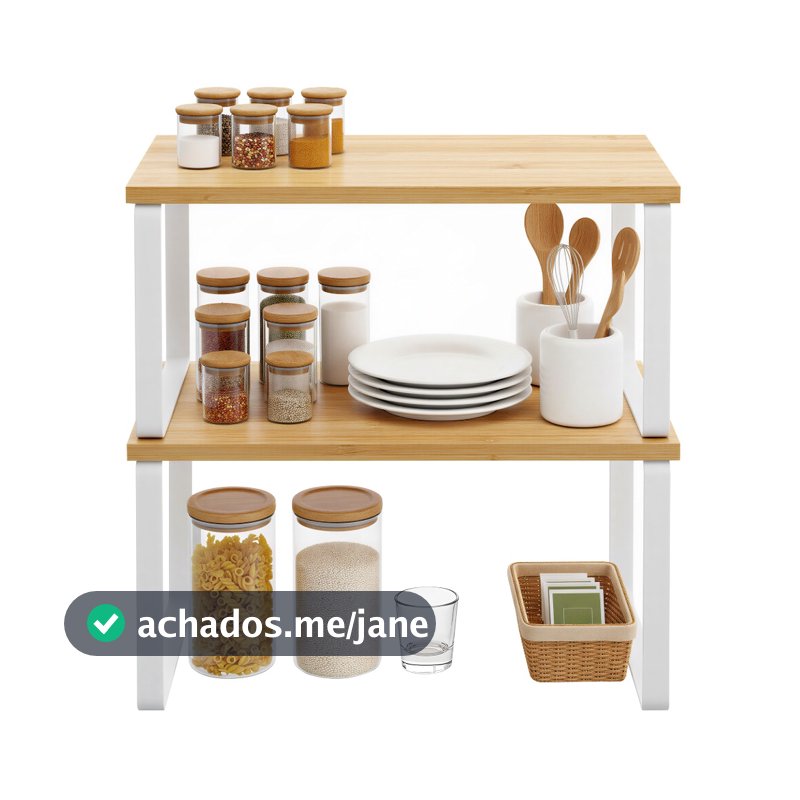 SONGMICS Organizador de Temperos Empilhável, Prateleira Expansível para Cozinha, Metal e Madeira