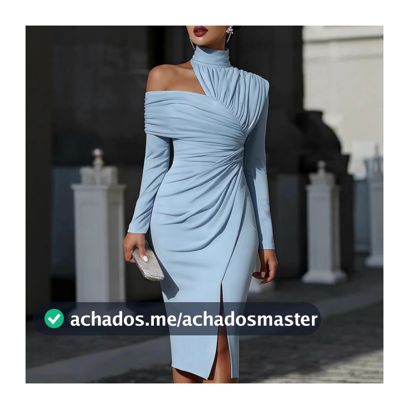 Vestido Feminino Casual Elegante De Cor Sólida Com Fenda No Ombro
