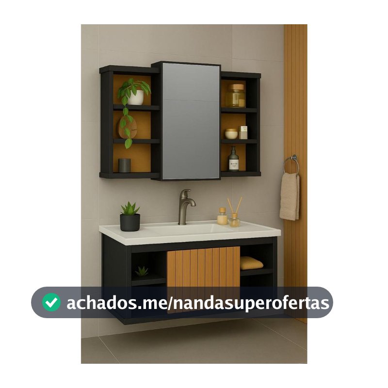 Conjunto Gabinete Espelheira Cuba Completo Com Porta Nichos E Espelho KIT ESPANHA