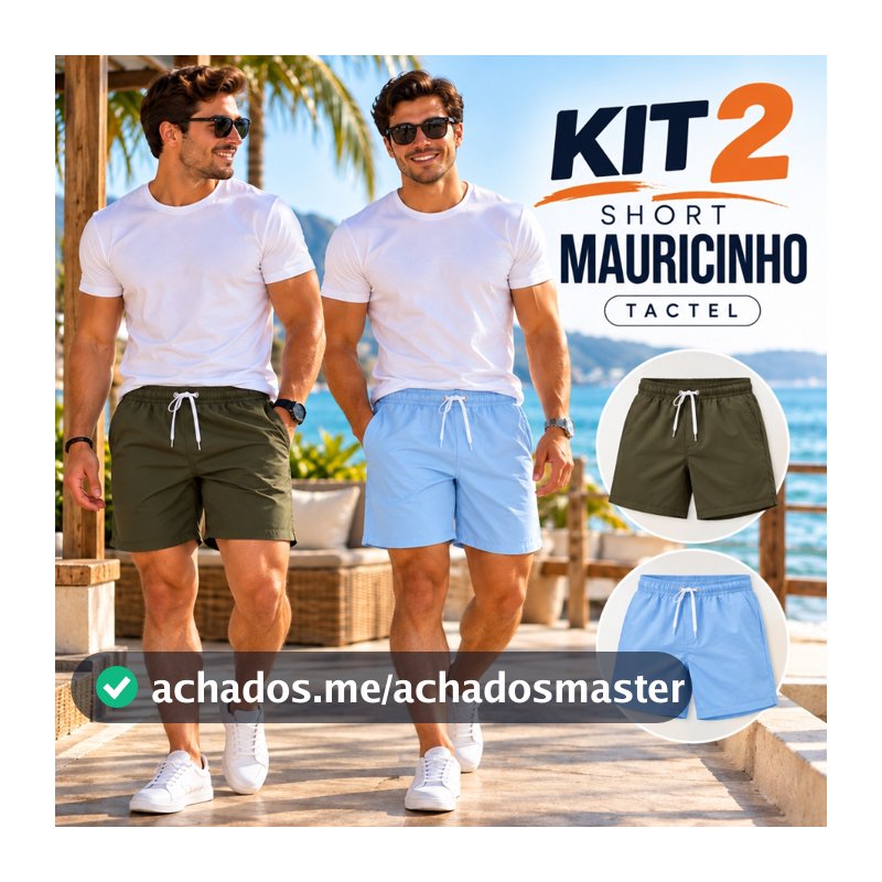 Kit 2 Peças Mauricinho Tactel Masculino Short Bermuda Casual Premium