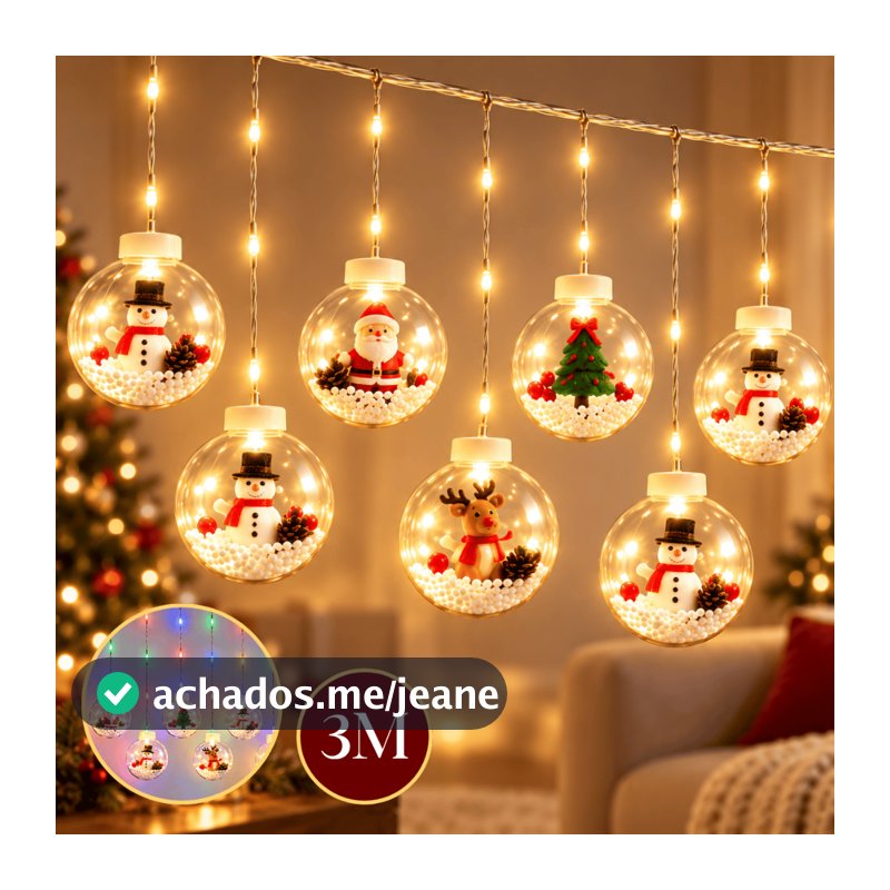 Cascata de Pisca Pisca Cortina De Luz Bolinhas Varal Decoração Natal 3 metros 100 Leds
