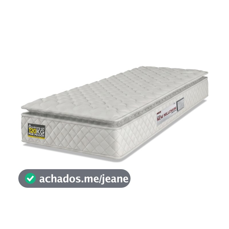 Colchão Solteiro Espuma D33 Pillow Top New Millenium 88x188x19cm Branco Hellen - Suporta Até 120 Kg Por Pessoa