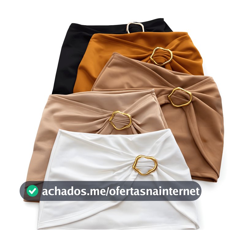 shorts saia feminino neoprene cintura alta fivela dourada confortável elegante moda festa PP ao GG