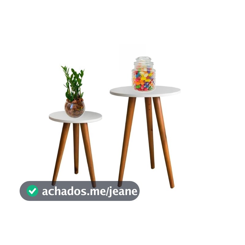 Conjunto 2 Mesinha Canto Lateral Redonda Decorativa Apoio Sala Sofá Quarto Madeira MDF Branca