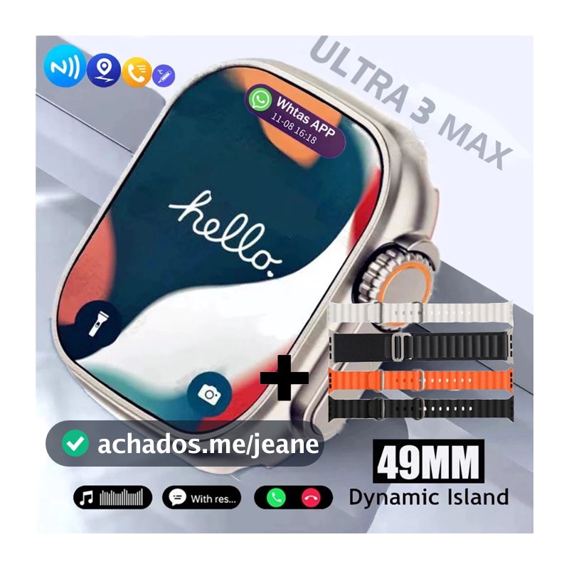 Smartwatch Ultra 3 Max Carregamento sem fio relógio inteligente 2.18 inches Bluetooth AI Inteligente Esportivo