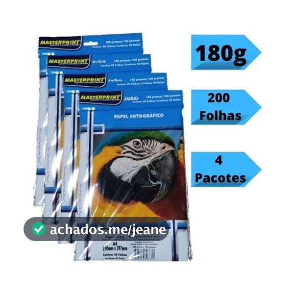 Papel Fotográfico 180G Glossy A4 À Prova D'água Brilhante Premium 200 folhas MASTER PRINT