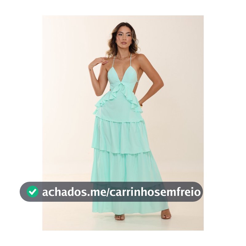 Vestido Nicole Feminino com Alças de Amarração Decote V com bojo Costas Aberta Longo em Camadas
