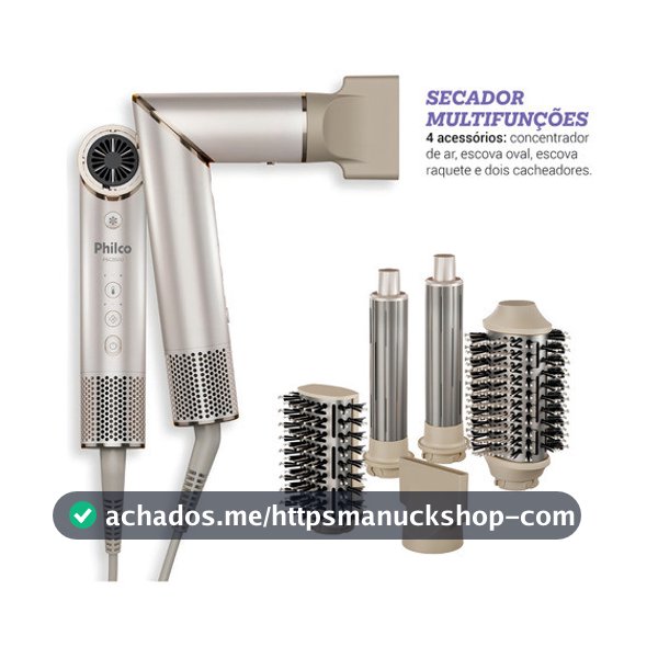 Secador de Cabelo Philco PSC3500 4 em 1 Dobrável Portátil com Escovas e Cacheadores para Viagem