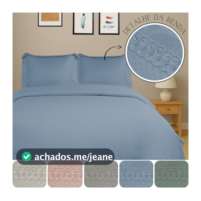 Kit Colcha Cobre Leito Casal Queen King 3 Peças Rendada Lisa Delicada Habitat