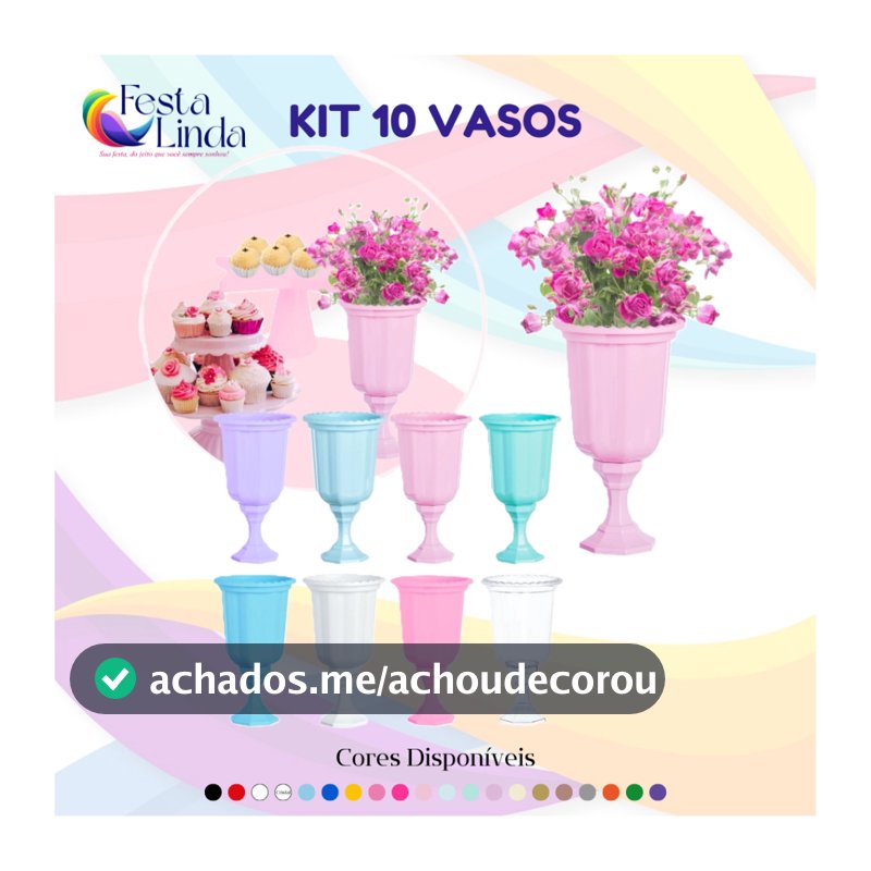 KIT COM 10 UNIDADES VASOS GREGO DECORATIVO LINHA DIAMANTE 850 ML - DIVERSAS CORES