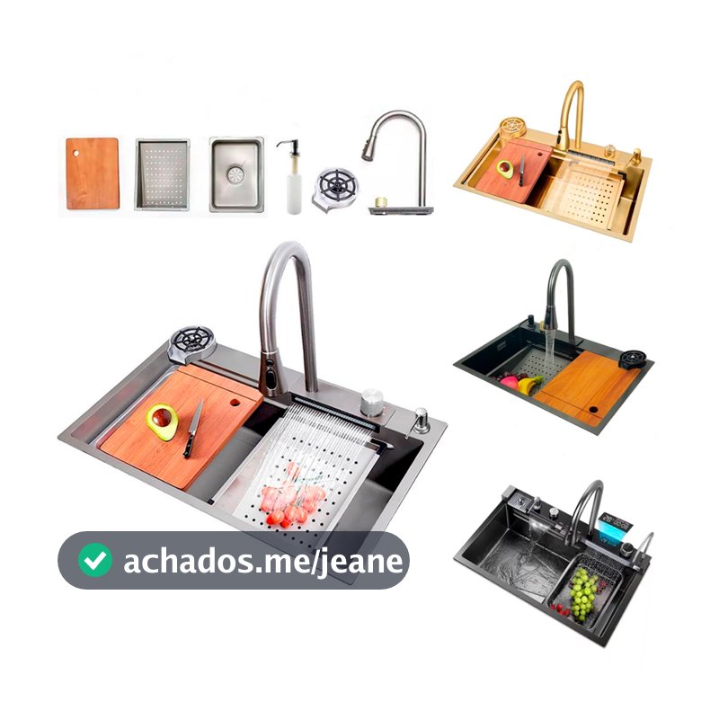 Cuba Cascata Gourmet Premium Com Torneira Lavador de Copos e Cesto Escorredor Completa